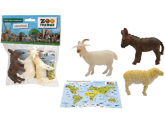Игровой набор "ZOOграфия. Домашние животные" с картой обитания, 3 шт, в пакете