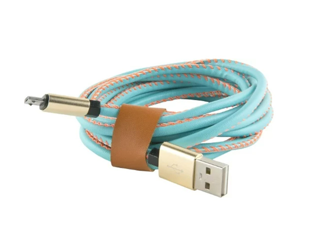 Дата-кабель Red Line USB-micro USB 1А, 2м, экокожа, синий