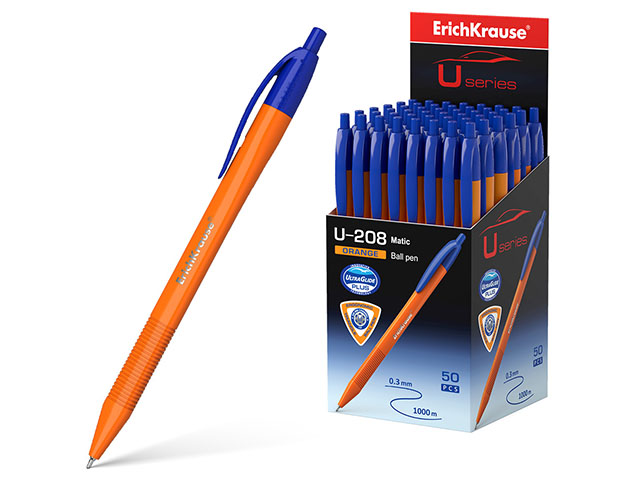 Ручка шариковая автоматическая Erich Krause "Ultra Glide Technology Orange Matic" 1.0 мм, синяя
