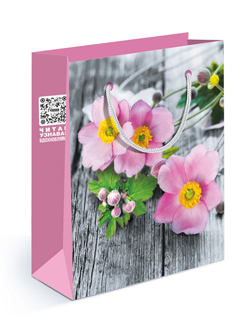 Пакет подарочный бумажный 11 х13,5 "Розовые цветы"