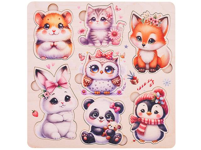 Пазл вкладыш деревянный Задира "Головоломка. Няшки милашки" 