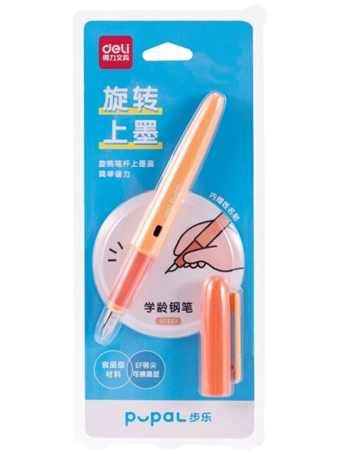 Ручка перьевая Deli "Pupal" пластик оранжевый, чернила синие